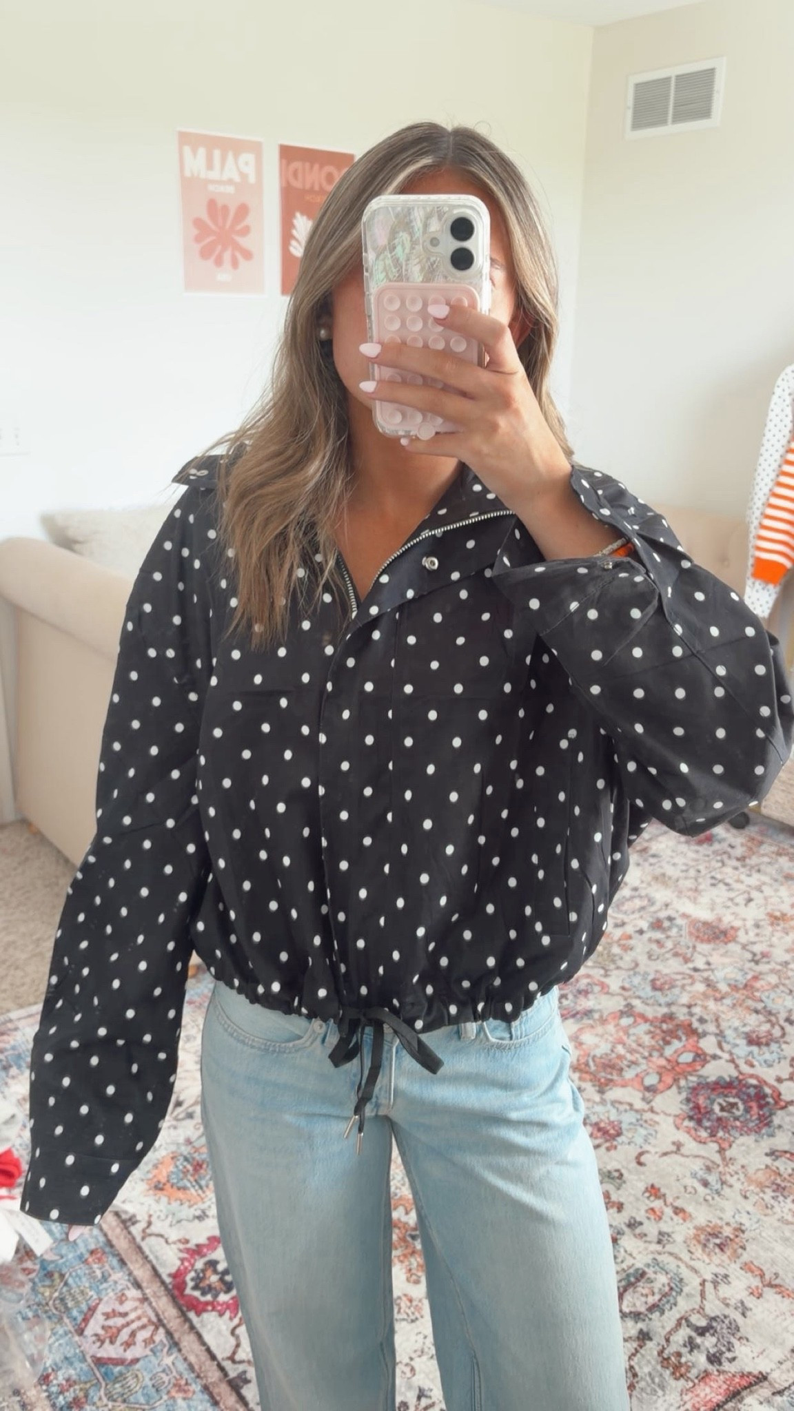 The cutest fall outfit!! This black polka dot zip-up paired with jeans is such an easy everyday look! Perfect for a casual fall day or dressed up a little for a GameDay look. The polka dots add the cutest touch without being too much!

#FallOutfit #FallStyle #FallFashion #GameDay #GameDayLook #GameDayOutfit #FootballSeason #FootballStyle #CasualOutfit

#LTKdayinmylife #LTKootd #LTKSeasonal