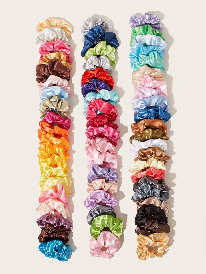 60pcs Multicolor Combination Satin Scrunchie | SHEIN