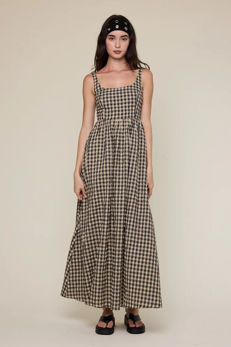 Big Sur Check Maxi Dress - Cream/ Black | Confête