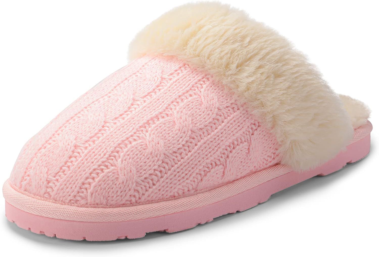 Amazon.com | DREAM PAIRS Women's Cozy_06 Baby Pink Cable Knit Faux Fur Mules Comfy Slippers Size ... | Amazon (US)