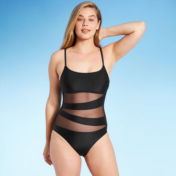 Women's Mesh Front One Piece Swimsuit - Shade & Shore™ Black | Target