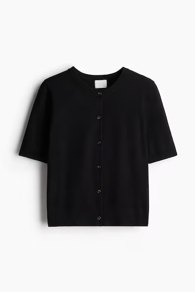 H & M - Short-Sleeved Cardigan - Black | H&M (US + CA)