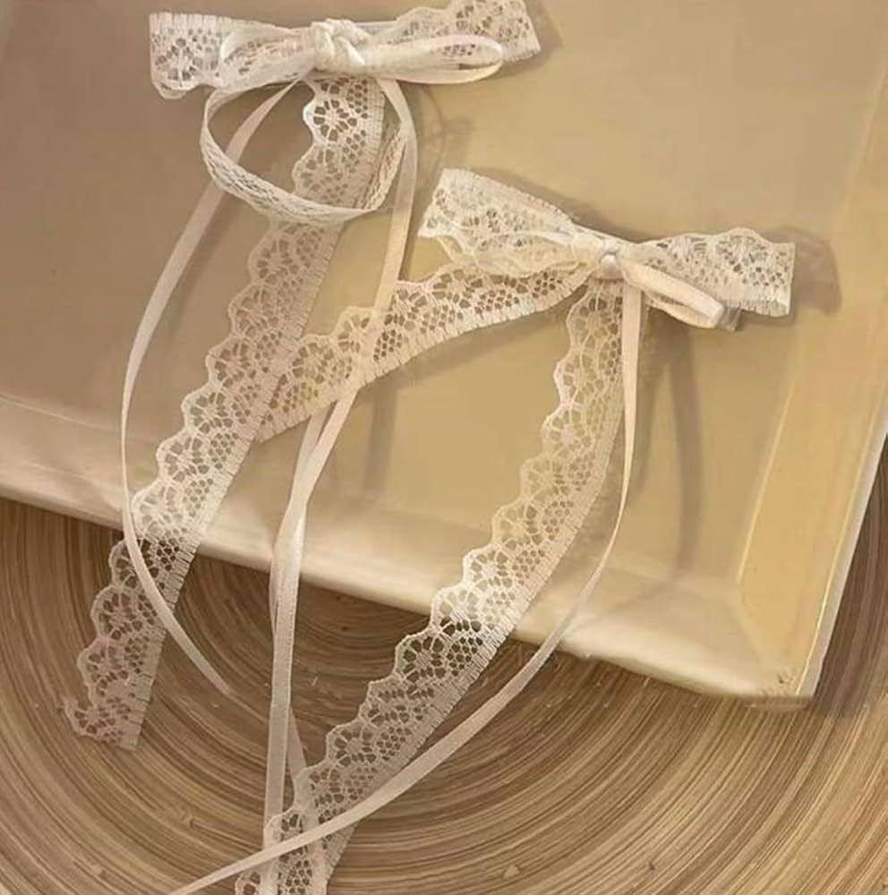 Lace Hair Bow Clips for Women White Lace Coquette Bows for Hair Cute Hair Ribbons for Women | Amazon (US)