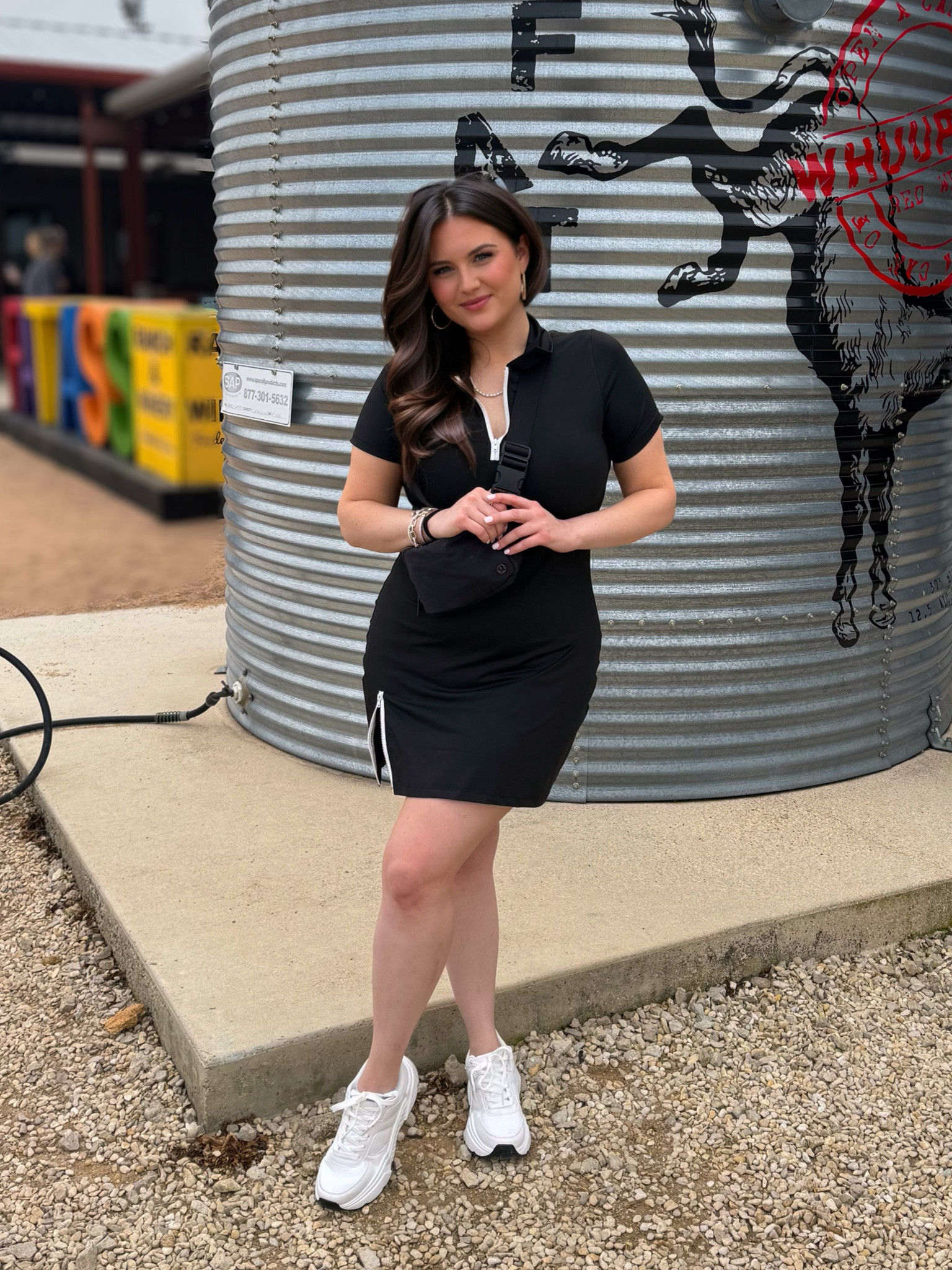black athleisure dress Fit & Flare Athletic Dress