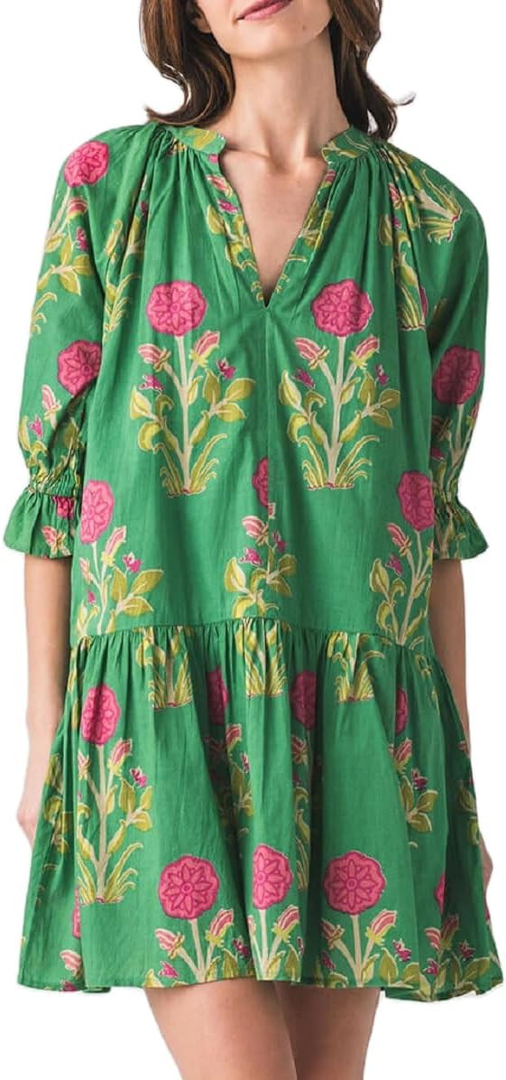 Lordree Women Boho Ruffle Sleeve Mini Dress Summer Trendy Floral Print Short Sleeve V Neck Cute B... | Amazon (US)