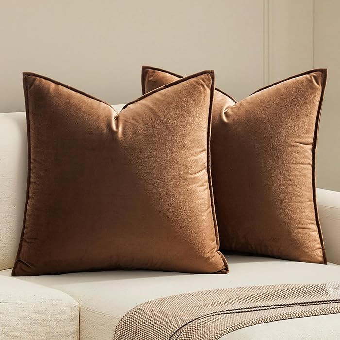 MIULEE Pack of 2 Brown Decorative Velvet Throw Pillow Cover Soft Pillowcase Solid Square Eruo Sha... | Amazon (US)