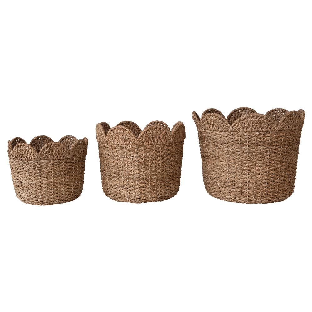 Cadmus Coastal Natural Rattan Scalloped Basket - Set of 3 | Kathy Kuo Home