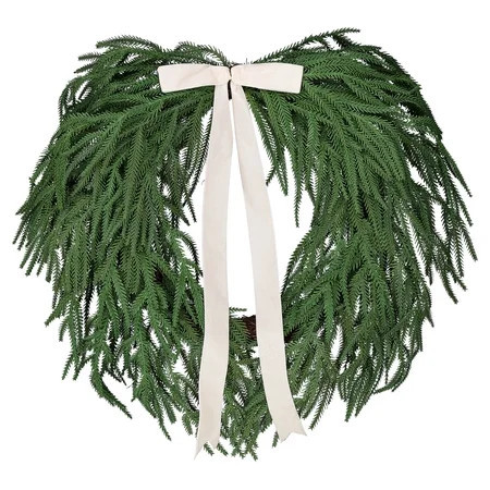 My Texas House Natural Feel Norfolk Artificial Christmas Wreath with Bow, Green, 22" | Walmart (US)