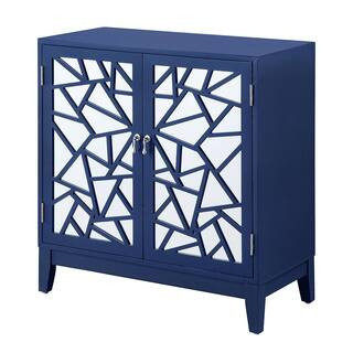 Einstein 32 in. Blue Rectangle Wood Console Table with Mirrored Doors | The Home Depot