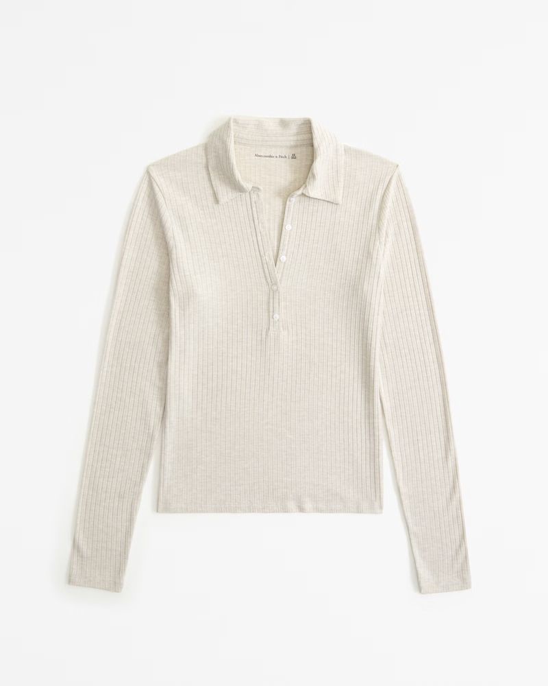 Long-Sleeve Wide Rib Polo Top | Abercrombie & Fitch (US)
