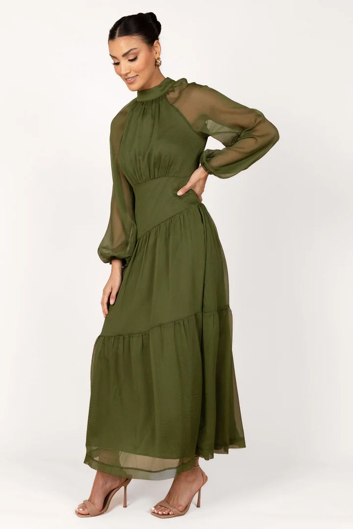 Julip Sheer Long Sleeve Maxi Dress - Olive | Petal & Pup (US)