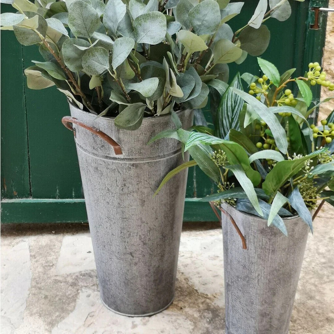 Round Zinc Florist Bucket w/Handles - Tall Rustic Grey Metal Tub - Flower Storage - Dried Flower ... | Etsy (US)
