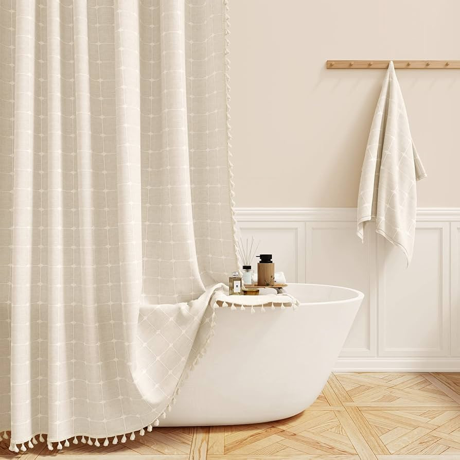 BTTN Boho Farmhouse Shower Curtain Set with Tassel - Linen Rustic Heavy Duty Fabric, Water Repell... | Amazon (US)