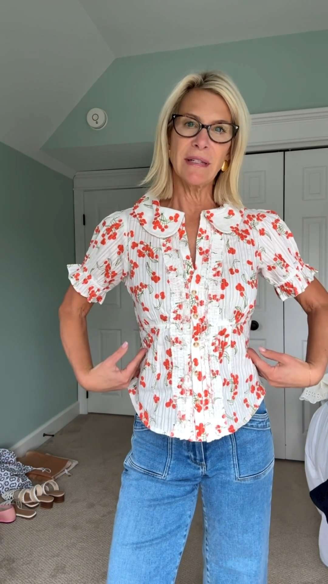 Anthropologie Cherry Print Top On Sale. 

Use my code ANGELA20 for an extra 20% off. ❤️ 

 #LTKootd #LTKOver40 #LTKSaleAlert