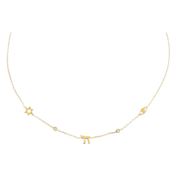 Jewish CZ Bezel Charm Necklace | Adina Eden