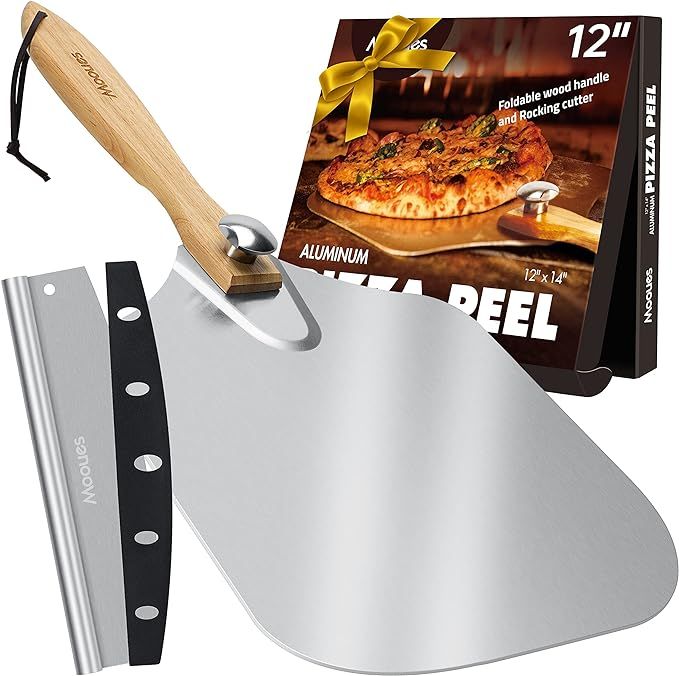 Pizza Peel Aluminum Pizza Spatula, Mooues 12 inch Metal Pizza Paddle(12"x 14")with Rocker Cutter ... | Amazon (US)