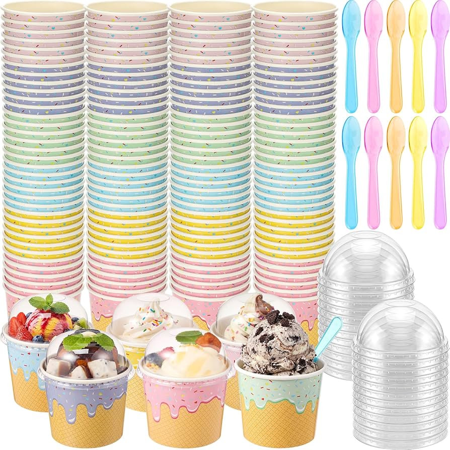 Jingmore 120 Set 4oz Ice Cream Paper Cups with Lids and Spoons, Disposable Sundae Bowls, Dessert ... | Amazon (US)