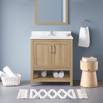 OVE Decors Albury 30-in White Oak Undermount Single Sink Bathroom Vanity with White Engineered Ma... | Lowe's