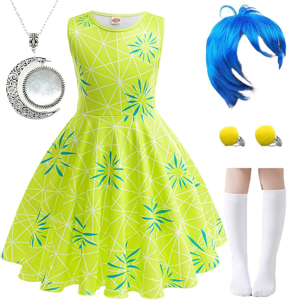 Girls Disgust Costume Joy Princess Dress Costume Kids Cosplay Dress up Halloween Birthday Christm... | Amazon (US)