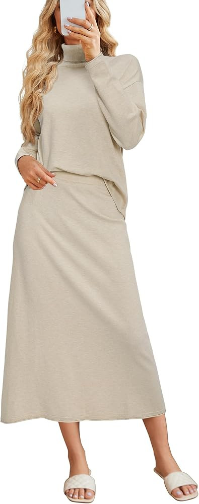 Arach&Cloz Womens 2 Piece Sweaters Sets Turtleneck Long Sleeve Tops Long Maxi Skirt Casual Fall F... | Amazon (US)