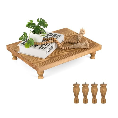 Hanobe Wooden Riser Decorative Tray：Farmhouse Wood Pedestal Display Stand Rustic Tray Riser Centerpiece for Coffee Bar Kitchen Dining Room Home Table Decor, Short & Tall Footed | Amazon (US)