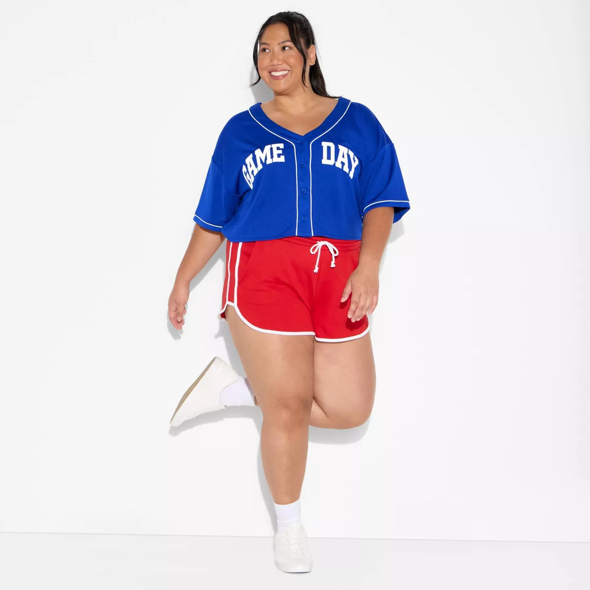 Women's Game Day Cropped Elbow Sleeve V-Neck Athletic Jersey - Wild Fable™ | Target