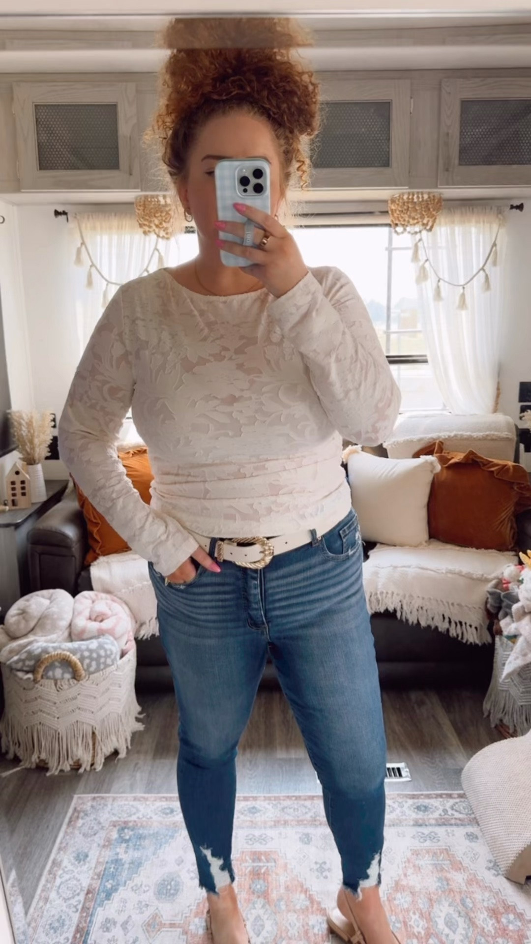 The kind of fall outfit that never goes out of style 🤍🍂 Simple, feminine, and easy to throw on while still looking put together. These are the pieces I find myself reaching for year after year ✨ fall outfit | fall fashion | neutral fall outfit | feminine fall outfit | lace top | cream lace top | long sleeve lace top | skinny jeans | Buckle jeans | nude mules | cream belt | neutral outfit | classic fall style | chic fall outfit | casual fall outfit | timeless outfit | elevated basics | everyday fall outfit | Amazon fashion | Amazon finds | fall wardrobe | capsule wardrobe | classic style | effortless style | cozy season outfit | transitional fall outfit 🤍🍂✨

#LTKdayinmylife #LTKootd #LTKMidsize