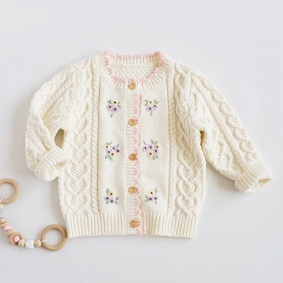 Baby Girls Embroidered Cardigan Baby Girl Cotton Sweater | Etsy | Etsy (US)