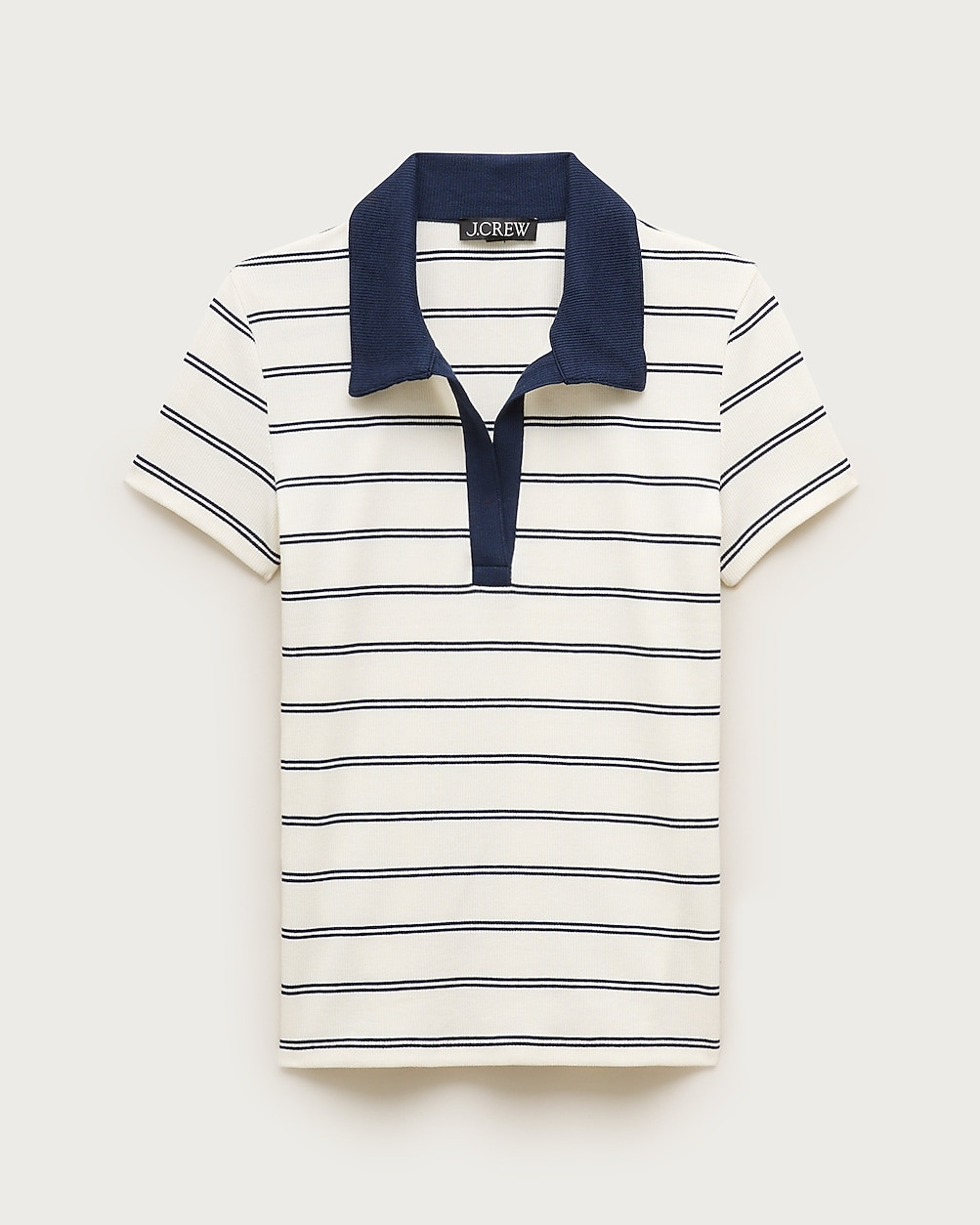 Perfect rib johnny-collar top in stripe | J. Crew US
