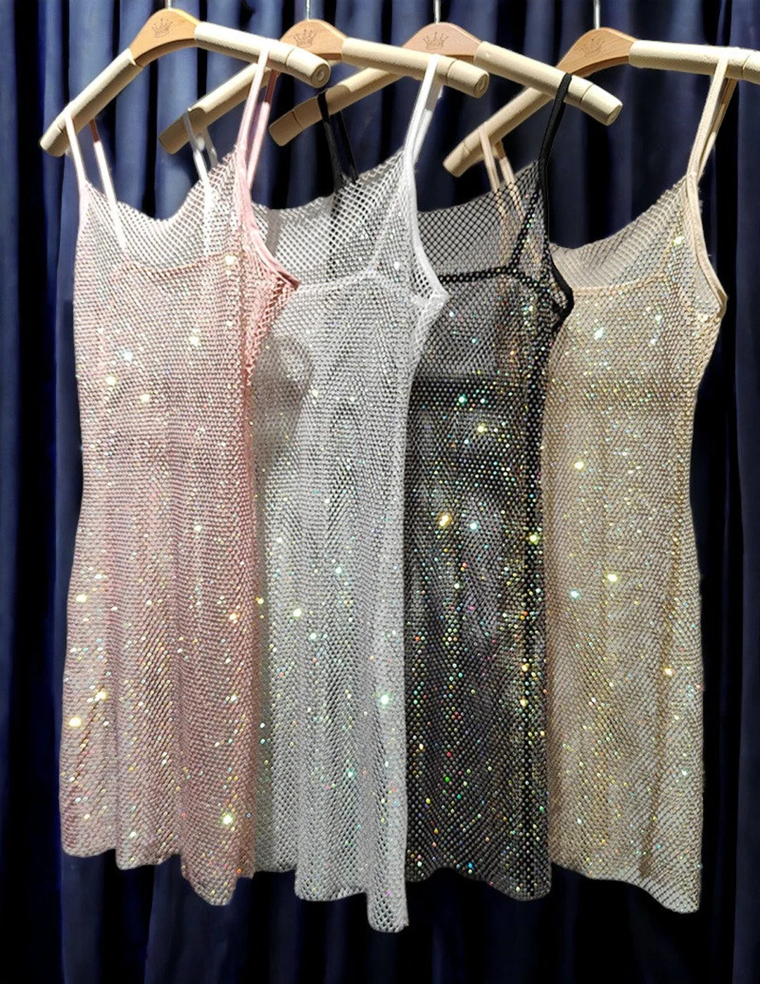 Sparkly Rhinestone Dress, Festival Dress, Cropped Top, Bling Glam Rhinestone Spaghetti Strap Net ... | Etsy (US)