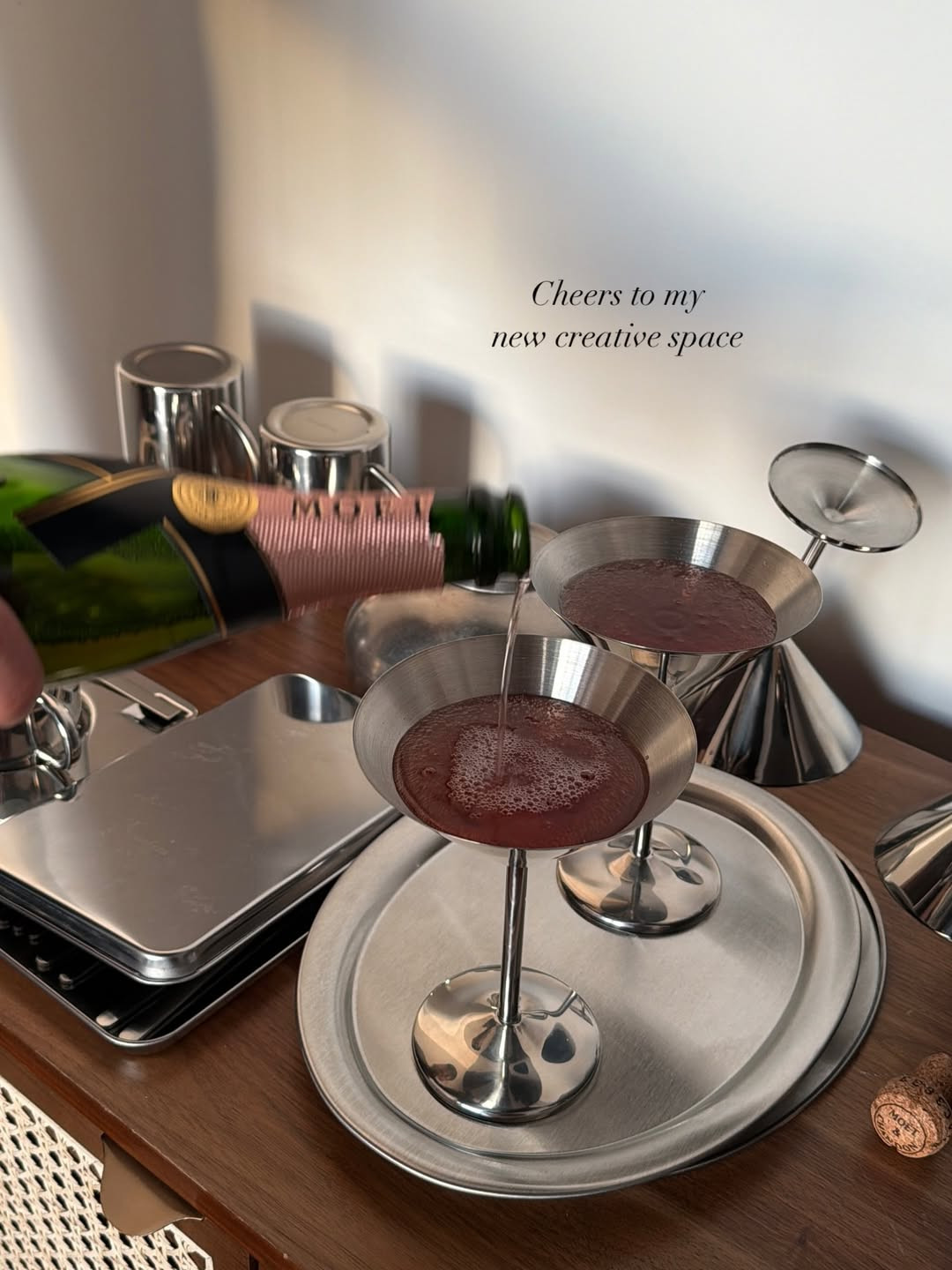 Celebrating with the perfect sparkling wine in beautiful stainless steel martini glasses. 

 #LTKdayinmylife #LTKmomlife #LTKHome