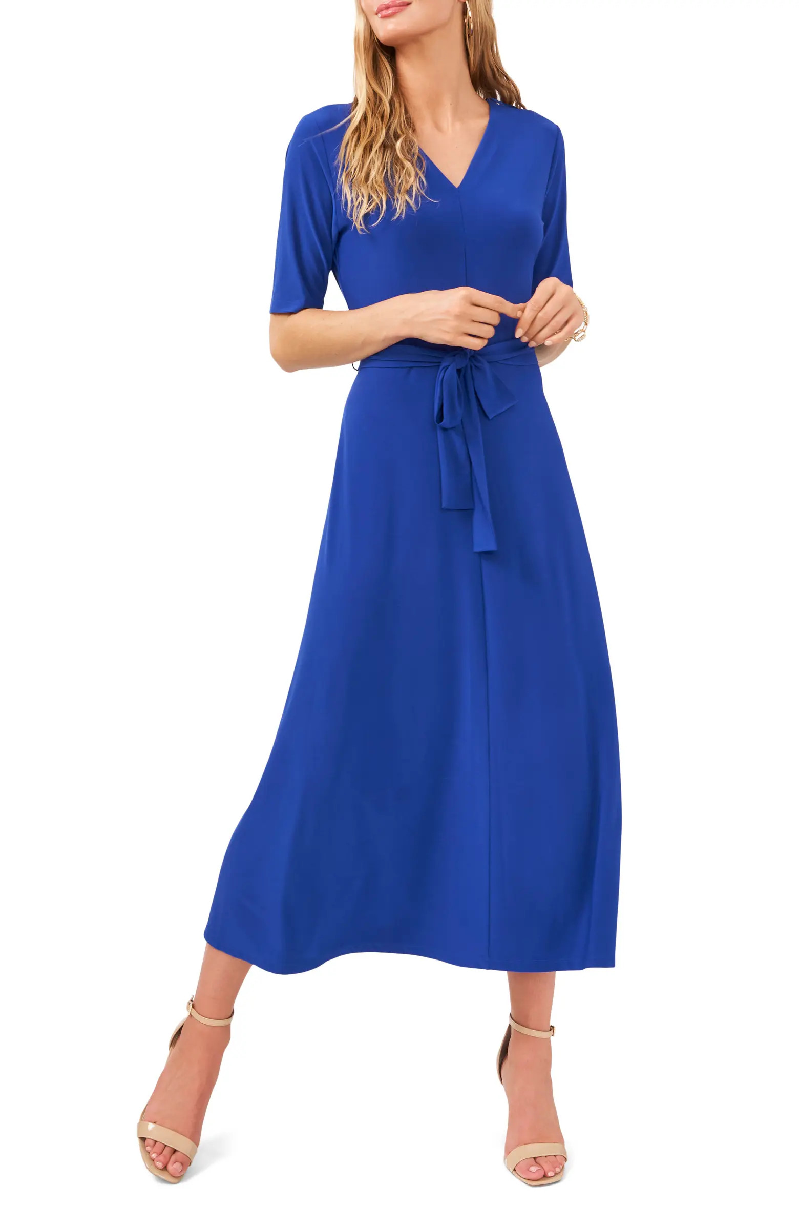 V-Neck Belted Midi Dress | Nordstrom