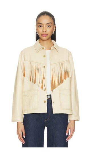 The Leather Fringe Jacket in Toasted Almond | Revolve Clothing (Global)