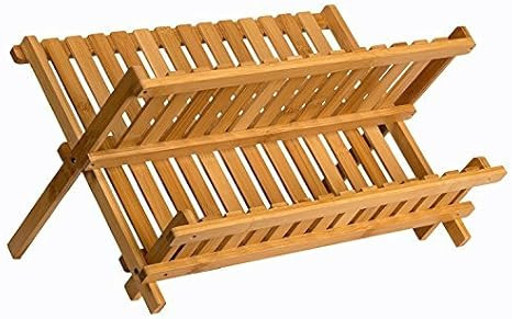 Sagler wooden dish rack plate rack Collapsible Compact dish drying rack Bamboo dish drainer | Amazon (US)