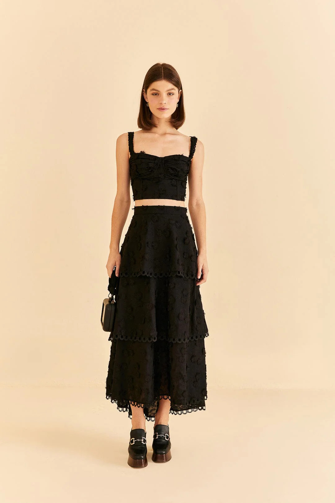 black 3d flower corset crop top | FarmRio (US)