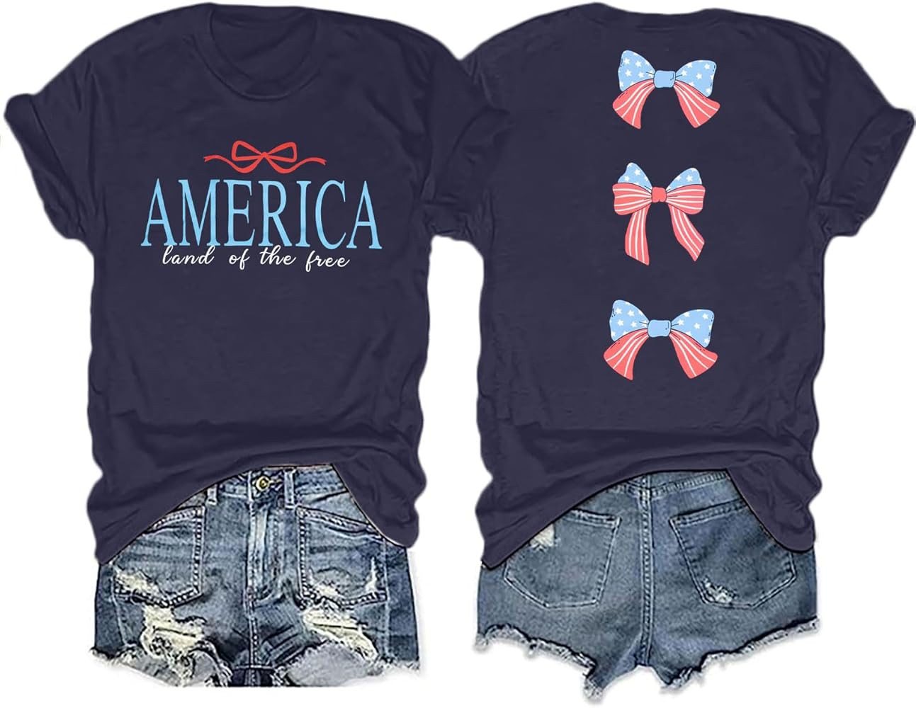 America Shirts for Women Land of The Free Shirt America Flag Coquette Bow T-Shirt USA Patriotic T... | Amazon (US)