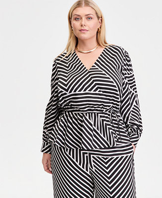 I.N.C. International Concepts Plus Size Printed Blouson-Sleeve Peplum Top, Macy's Exclusive  - Ma... | Macy's