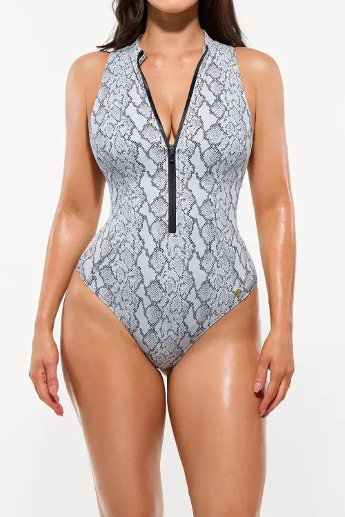 Popilush Shaping Zipper Front One-Piece Swimsuit with High Leg Cut in Snack Print at Nordstrom, Size Small | Nordstrom