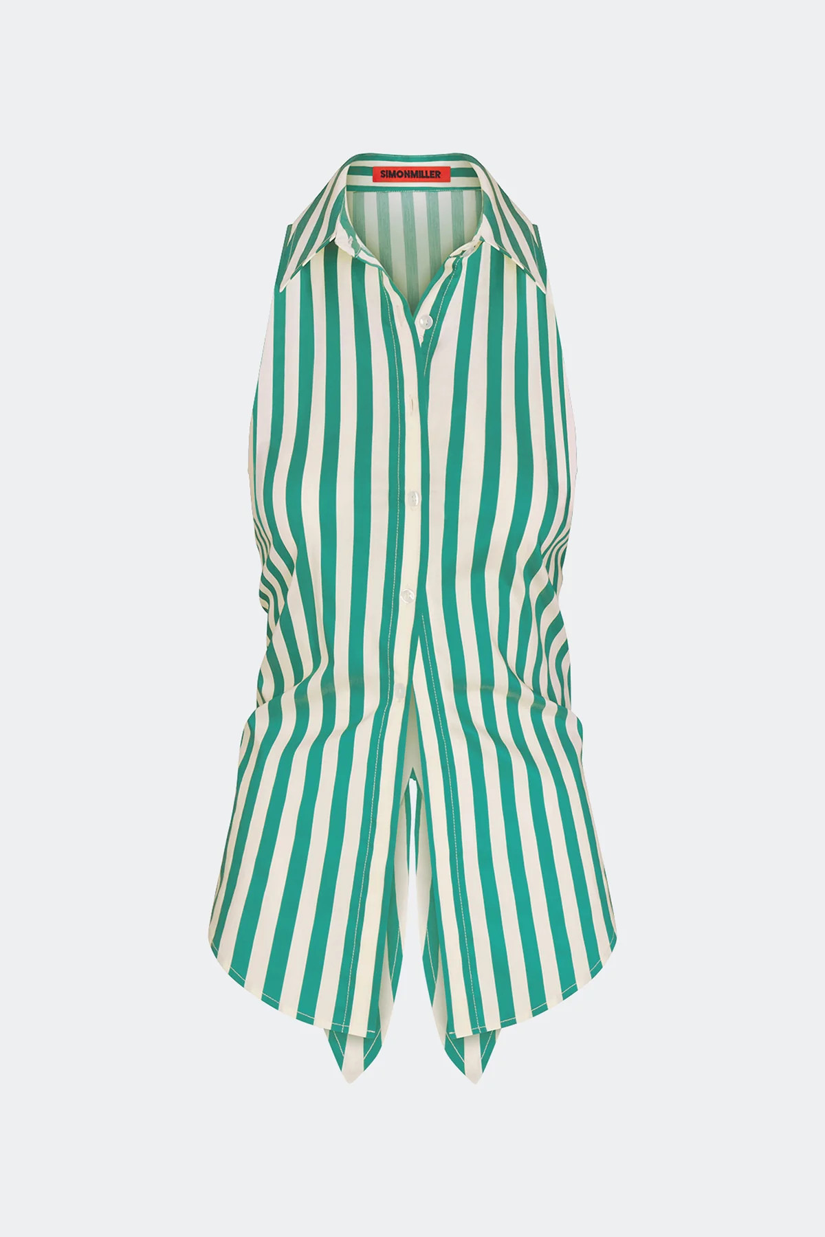 Loch Sleeveless Poplin Button Up In Teal/Cream Stripe | Simon Miller