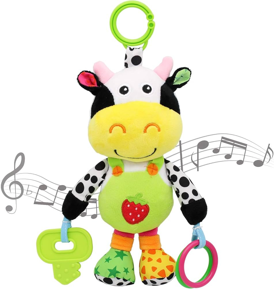 MARUMINE Baby Car Seat Toys with 24 Music and Teether (Cow) | Amazon (US)