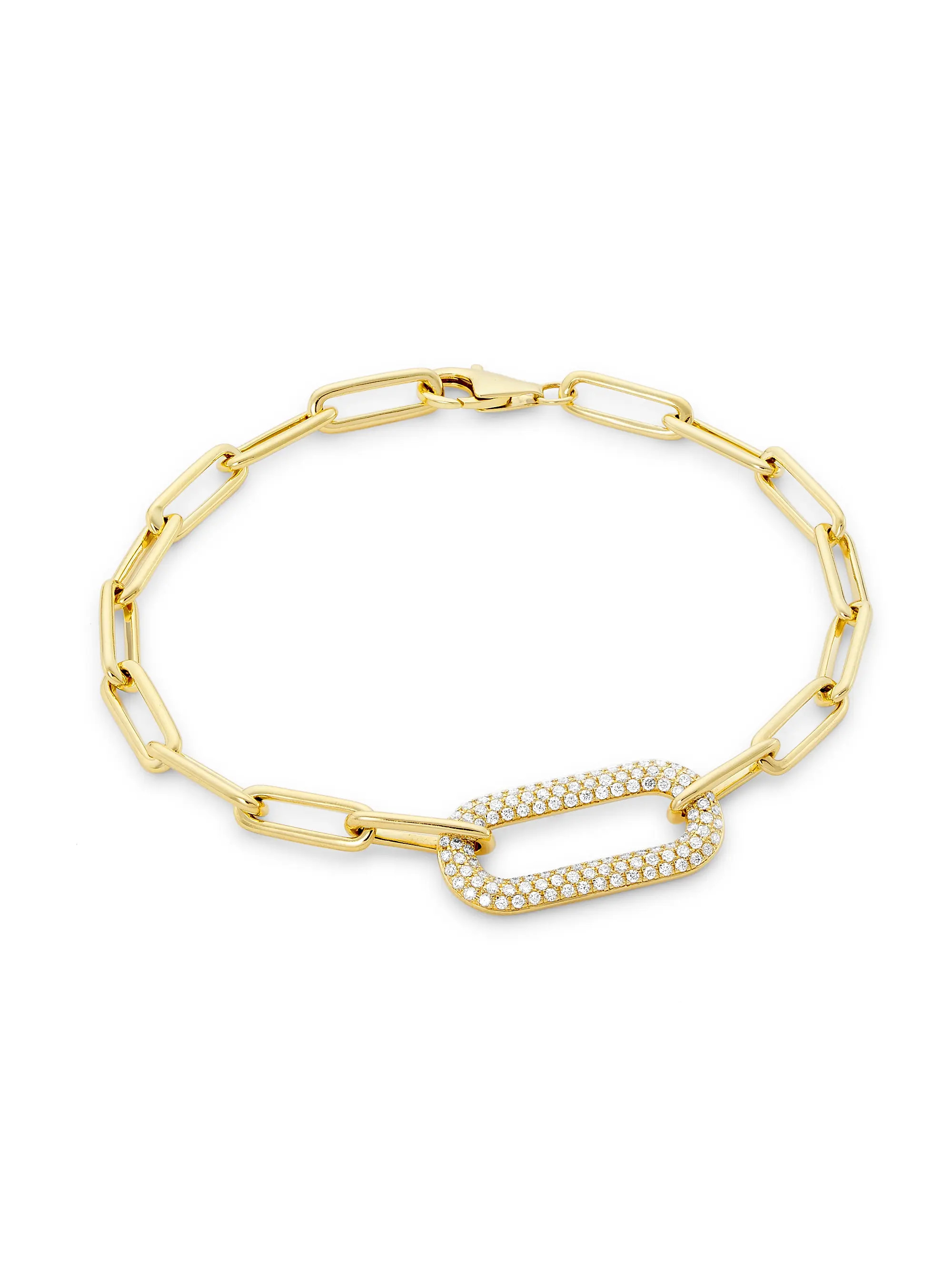 14K Yellow Gold & 0.55 TCW Diamond Paper Clip Chain Bracelet | Saks Fifth Avenue