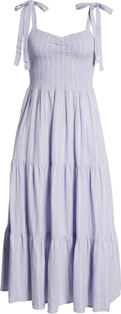 Madewell Lucie Stripe Tie Strap Tiered Linen Blend Midi Dress | Nordstrom | Nordstrom