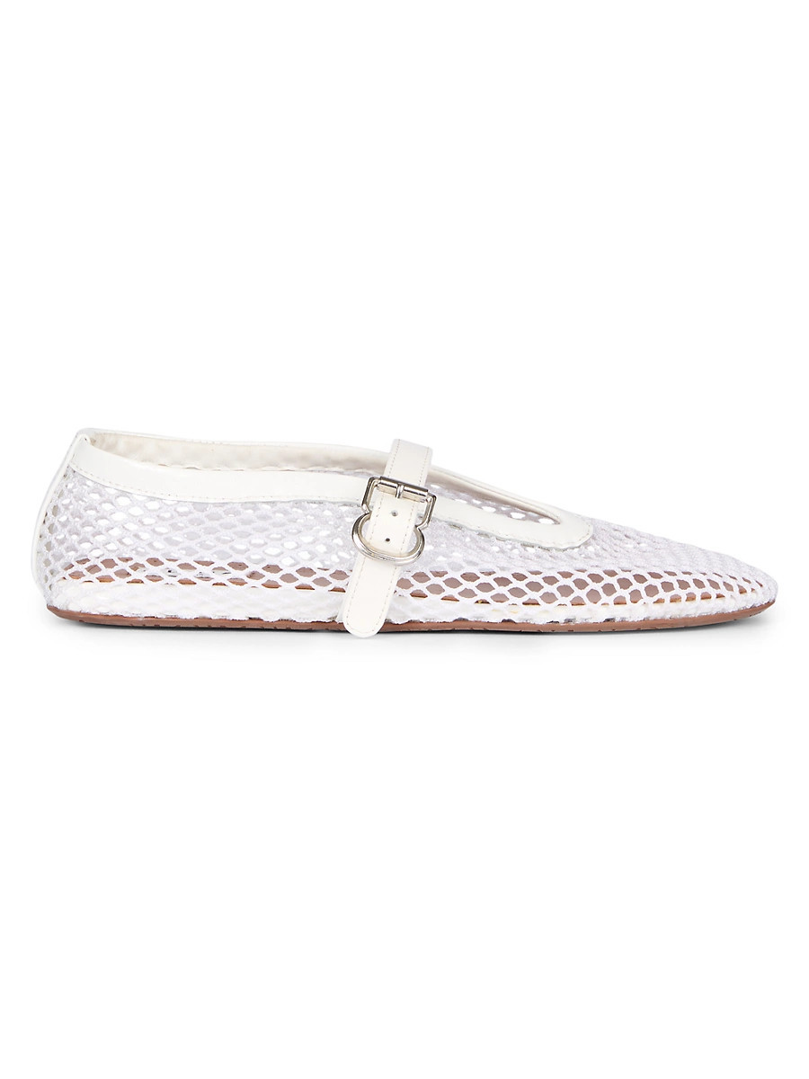 Women's Ballerina Strap Fishnet Flats - Blanc Optique - Size 8.5 | Saks Fifth Avenue