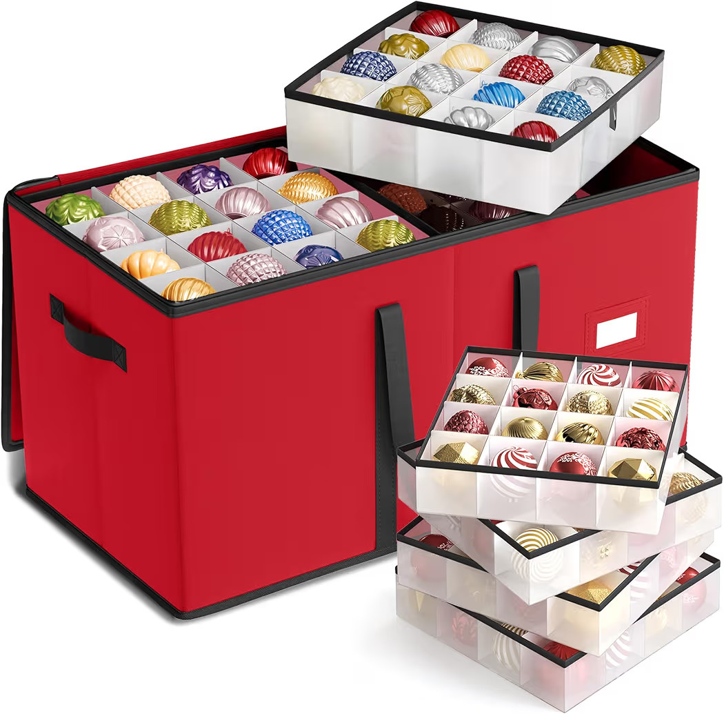 SONGMICS Christmas Ornament Storage Box, Dual Zippers, Stackable Christmas Storage Container with... | Amazon (US)