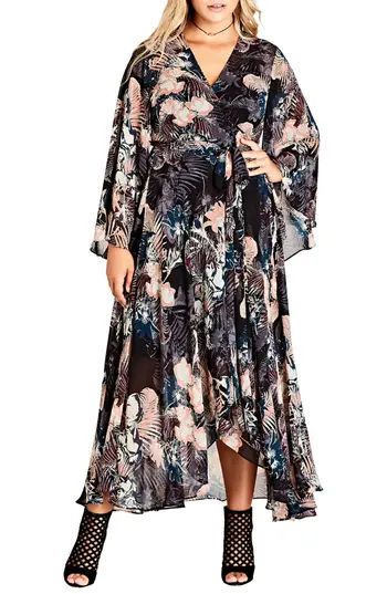 Plus Size Women's City Chic Dark Palm Wrap Maxi Dress | Nordstrom
