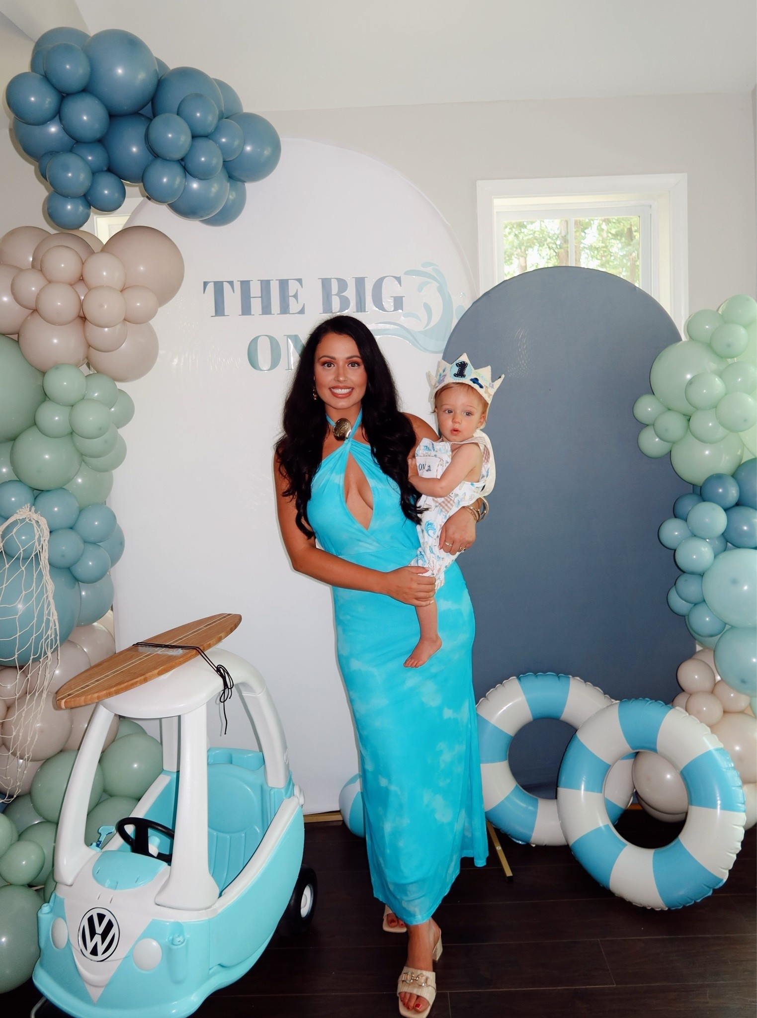 The big one first birthday party theme! Under $40 Amazon blue and gold detail maxi dress, baby surfer Jon Jon, balloon backdrop from Amazon !

#LTKBaby #LTKmomlife #LTKKids