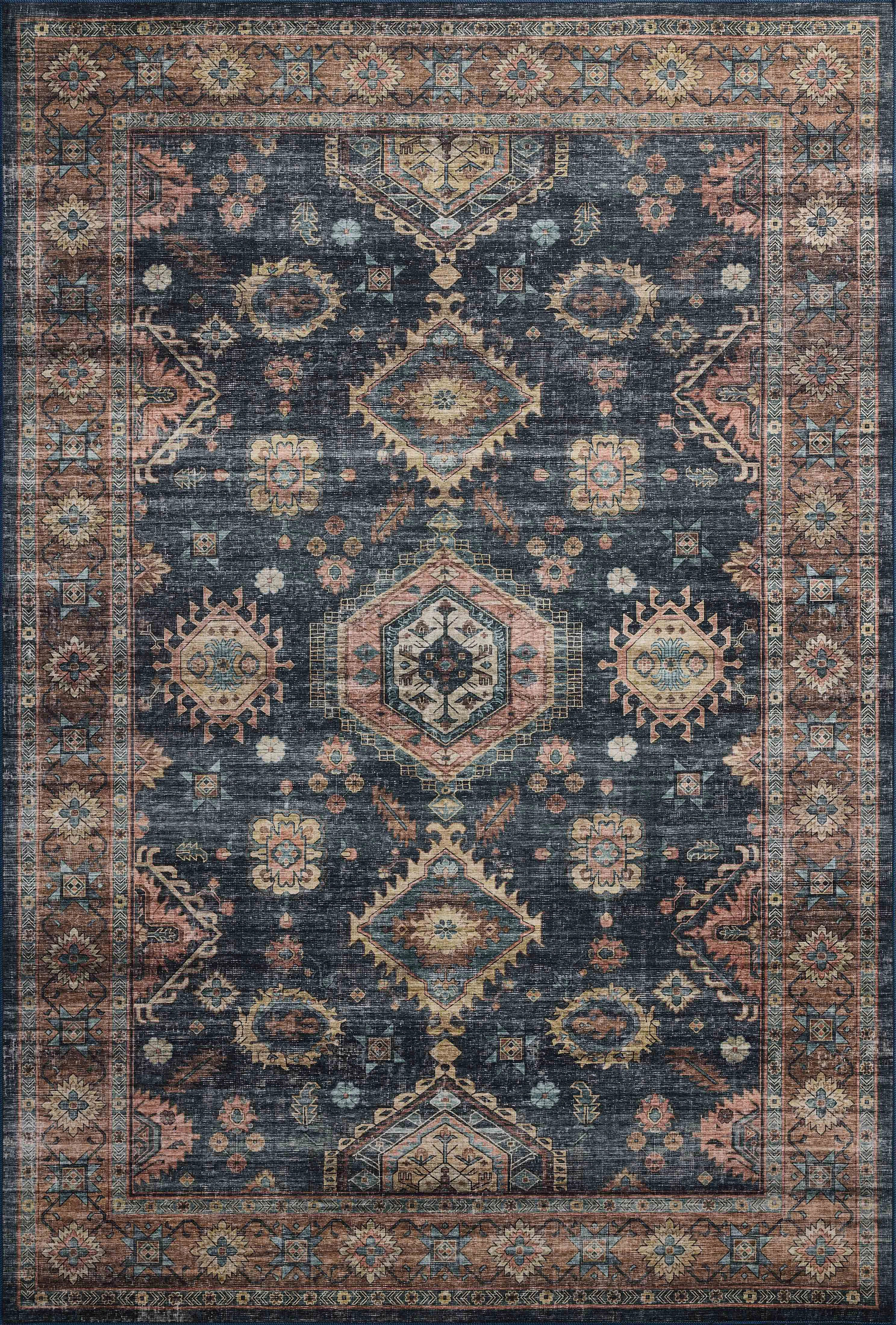 Aaronley Machine Washable Denim / Sunset Area Rug | Wayfair North America