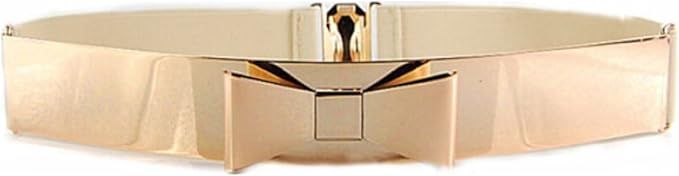 Lowpricenice Women Fashion Gold Metal Keeper Metallic Big Mirror Bow Wide OBI Belts | Amazon (US)