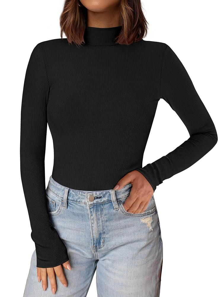 PRETTYGARDEN Women's Turtleneck Long Sleeve Shirts 2025 Fall Basic Thermal Underwear Tops Ribbed ... | Amazon (US)