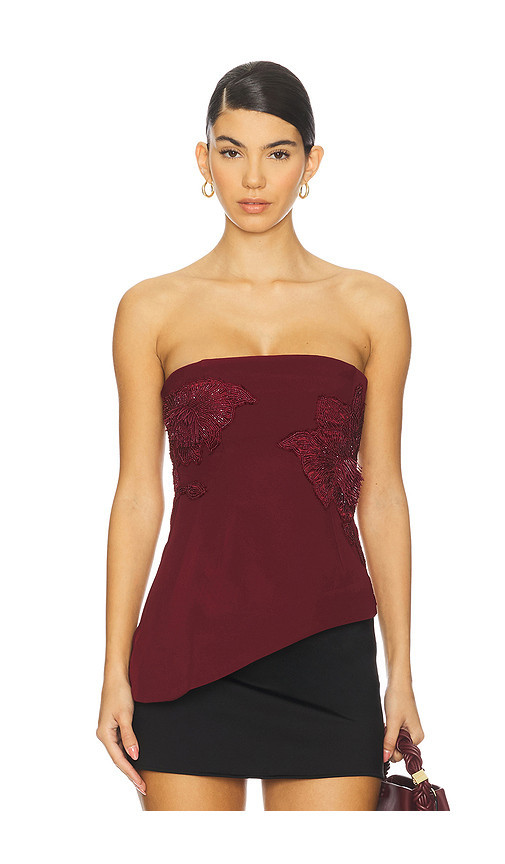 AMUR Ardell Beaded Floral Top in Burgundy. Size 0. Also in 10, 2, 4, 6, 8. | Revolve Clothing (Global)